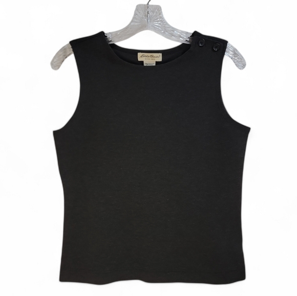 Eddie Bauer Sleeveless Black Knit Top Shoulder Button‎ Detail Women's XS - Picture 1 of 6